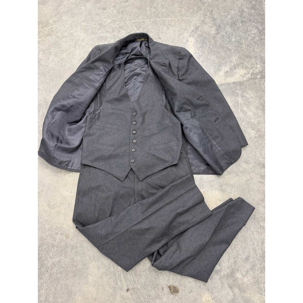 Vintage Brooks Brothers 3 Piece Suit Mens 41 Sh 36 W Gray Makers Golden Fleece
